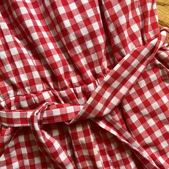 HYFVE Gingham Off The Shoulder Belted Romper Red White Cotton Women's S - Picture 3 of 4